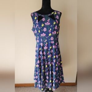Hearts & Roses Vintage Navy Blue Floral Cut Out Women's Dress Size 10.